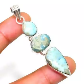 Республиканский Ларимар, драгоценный камень 925, посеребренная подвеска ручной работы, 2,46 дюйма 2.46 синий