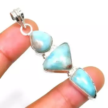 Республиканский Ларимар, драгоценный камень 925, посеребренная подвеска ручной работы, 2,27 дюйма 2.27 синий