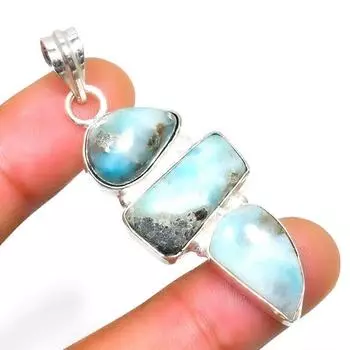 Республиканский Ларимар, драгоценный камень 925, посеребренная подвеска ручной работы, 2,08 дюйма 2.08 синий