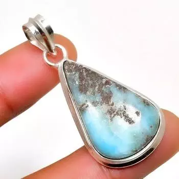 Республиканский Ларимар, драгоценный камень 925, посеребренная подвеска ручной работы, 1,70 дюйма 1.70 синий