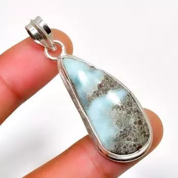 Республиканский Ларимар, драгоценный камень 925, посеребренная подвеска ручной работы, 1,89 дюйма 1.89 синий