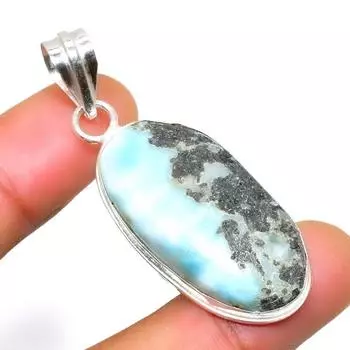 Республиканский Ларимар, драгоценный камень 925, посеребренная подвеска ручной работы, 1,89 дюйма 1.89 синий