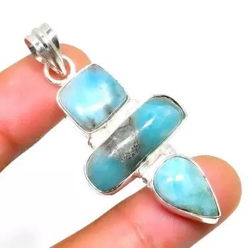 Республиканский Ларимар, драгоценный камень 925, посеребренная подвеска ручной работы, 2,08 дюйма 2.08 синий