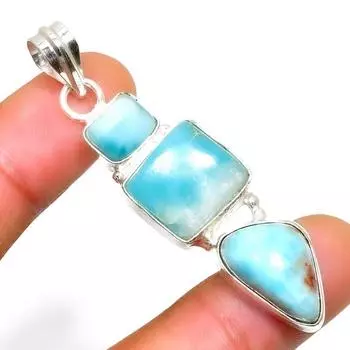 Республиканский Ларимар, драгоценный камень 925, посеребренная подвеска ручной работы, 2,08 дюйма 2.08 синий