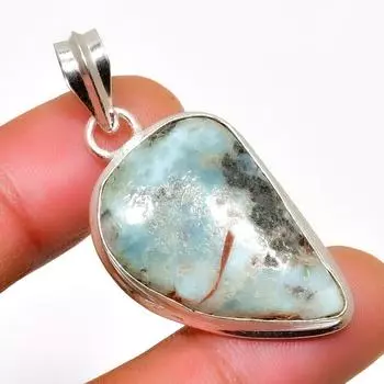Республиканский Ларимар, драгоценный камень 925, посеребренная подвеска ручной работы, 1,70 дюйма 1.70 синий