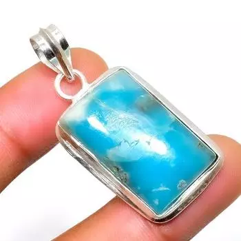 Республиканский Ларимар, драгоценный камень 925, посеребренная подвеска ручной работы, 1,70 дюйма 1.70 синий