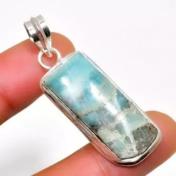 Республиканский Ларимар, драгоценный камень 925, посеребренная подвеска ручной работы, 1,70 дюйма 1.70 синий