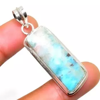 Республиканский Ларимар, драгоценный камень 925, посеребренная подвеска ручной работы, 1,89 дюйма 1.89 синий