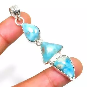 Республиканский Ларимар, драгоценный камень 925, посеребренная подвеска ручной работы, 2,46 дюйма 2.46 синий