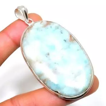 Республиканский Ларимар, драгоценный камень 925, посеребренная подвеска ручной работы, 2,65 дюйма 2.65 синий