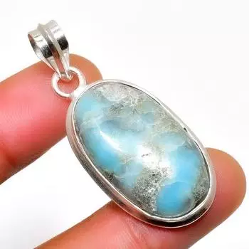 Республиканский Ларимар, драгоценный камень 925, посеребренная подвеска ручной работы, 1,70 дюйма 1.70 синий
