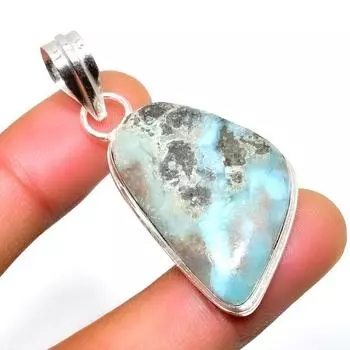 Республиканский Ларимар, драгоценный камень 925, посеребренная подвеска ручной работы, 1,89 дюйма 1.89 синий