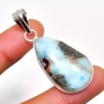 Республиканский Ларимар, драгоценный камень 925, посеребренная подвеска ручной работы, 1,89 дюйма 1.89 синий