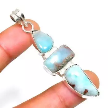 Республиканский Ларимар, драгоценный камень 925, посеребренная подвеска ручной работы, 2,46 дюйма 2.46 синий