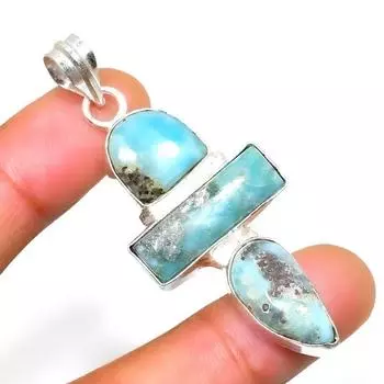 Республиканский Ларимар, драгоценный камень 925, посеребренная подвеска ручной работы, 2,27 дюйма 2.27 синий