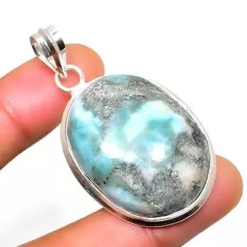 Республиканский Ларимар, драгоценный камень 925, посеребренная подвеска ручной работы, 1,89 дюйма 1.89 синий