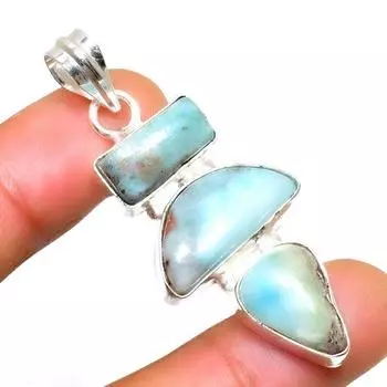 Республиканский Ларимар, драгоценный камень 925, посеребренная подвеска ручной работы, 2,08 дюйма 2.08 синий