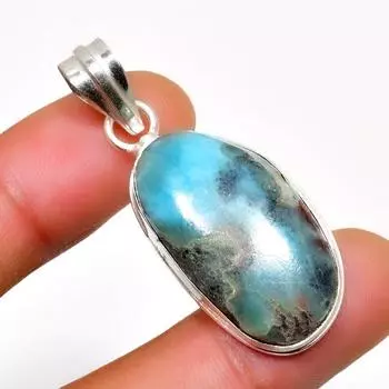 Республиканский Ларимар, драгоценный камень 925, посеребренная подвеска ручной работы, 1,70 дюйма 1.70 синий