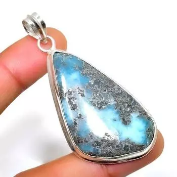 Республиканский Ларимар, драгоценный камень 925, посеребренная подвеска ручной работы, 2,46 дюйма 2.46 синий