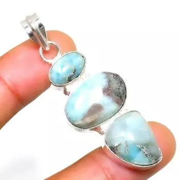 Республиканский Ларимар, драгоценный камень 925, посеребренная подвеска ручной работы, 2,08 дюйма 2.08 синий