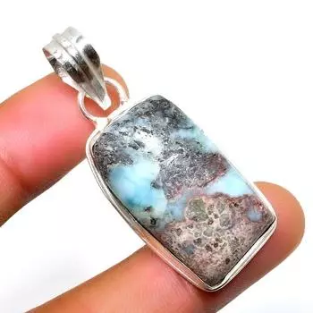 Республиканский Ларимар, драгоценный камень 925, посеребренная подвеска ручной работы, 1,89 дюйма 1.89 синий