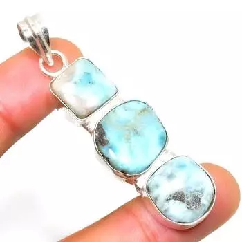 Республиканский Ларимар, драгоценный камень 925, посеребренная подвеска ручной работы, 2,27 дюйма 2.27 синий