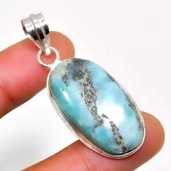 Республиканский Ларимар, драгоценный камень 925, посеребренная подвеска ручной работы, 1,89 дюйма 1.89 синий