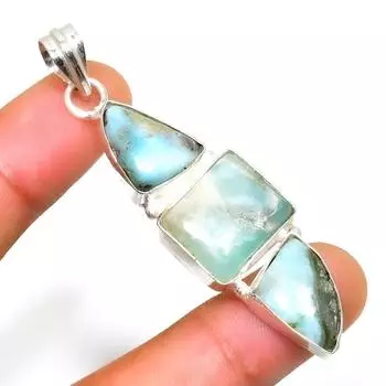 Республиканский Ларимар, драгоценный камень 925, посеребренная подвеска ручной работы, 2,46 дюйма 2.46 синий