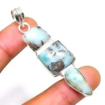 Республиканский Ларимар, драгоценный камень 925, посеребренный кулон ручной работы, 2,38 дюйма 2.38 синий