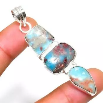 Республиканский Ларимар, драгоценный камень 925, посеребренный кулон ручной работы, 2,38 дюйма 2.38 синий