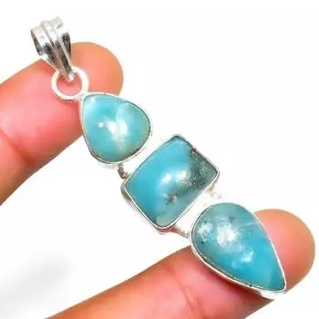 Республиканский Ларимар, драгоценный камень 925, посеребренный кулон ручной работы, 2,38 дюйма 2.38 синий