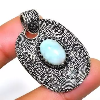 Республиканский Ларимар, драгоценный камень 925, посеребренный кулон ручной работы, 1,59 дюйма 1.59 синий