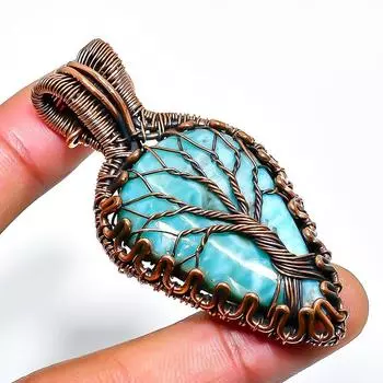 Республиканский Ларимар, драгоценный камень, подвеска ручной работы из медной проволоки, 2,56 дюйма 2.56 синий