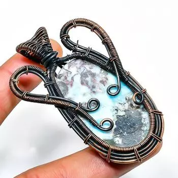 Республиканский Ларимар, драгоценный камень, подвеска ручной работы из медной проволоки, 2,56 дюйма 2.56 синий