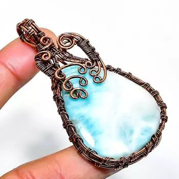 Республиканский Ларимар, драгоценный камень, подвеска ручной работы из медной проволоки, 2,56 дюйма 2.56 синий