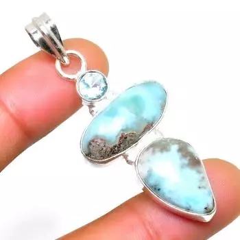 Республиканский ларимар, голубой топаз, 925 проба, посеребренный кулон 2,08 дюйма 2.08 синий