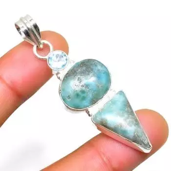 Республиканский ларимар, голубой топаз, 925 проба, посеребренный кулон 2,08 дюйма 2.08 синий