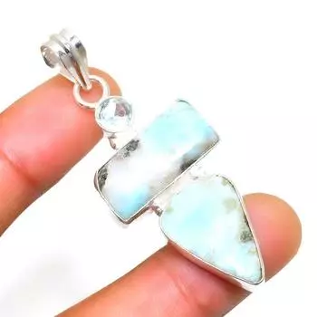 Республиканский ларимар, голубой топаз, 925 проба, посеребренный кулон 2,08 дюйма 2.08 синий