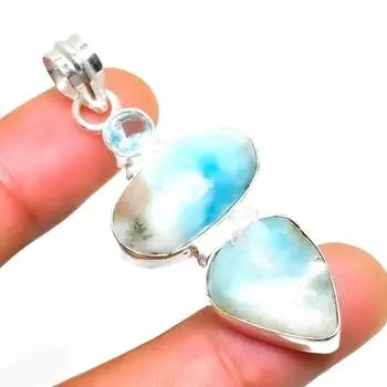 Республиканский ларимар, голубой топаз, 925 проба, посеребренный кулон 2,08 дюйма 2.08 синий