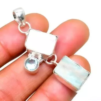 Республиканский ларимар, голубой топаз, 925 проба, посеребренный кулон, 1,70 дюйма 1.70 синий