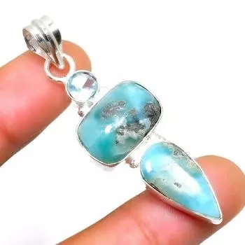 Республиканский ларимар, голубой топаз, 925 проба, посеребренный кулон 2,08 дюйма 2.08 синий