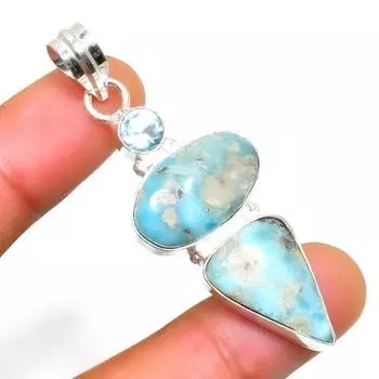 Республиканский ларимар, голубой топаз, 925 проба, посеребренный кулон 2,08 дюйма 2.08 синий