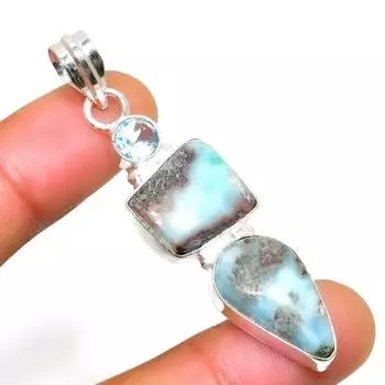 Республиканский ларимар, голубой топаз, 925 проба, посеребренный кулон 2,08 дюйма 2.08 синий