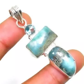 Республиканский ларимар, голубой топаз, 925 проба, посеребренный кулон 2,08 дюйма 2.08 синий