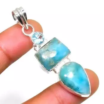 Республиканский ларимар, голубой топаз, 925 проба, посеребренный кулон 2,08 дюйма 2.08 синий