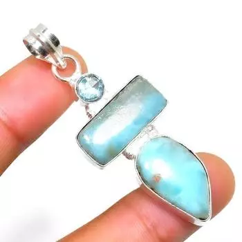 Республиканский ларимар, голубой топаз, 925 проба, посеребренный кулон 2,08 дюйма 2.08 синий