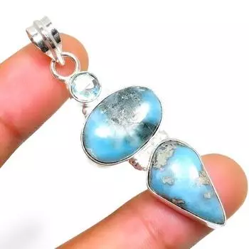 Республиканский ларимар, голубой топаз, 925 проба, посеребренный кулон 2,08 дюйма 2.08 синий