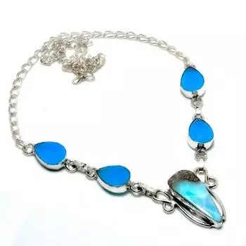 Республиканский ларимар, синий халцедон, 925 проба, посеребренное колье, 18 дюймов 18 синий