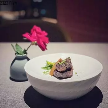 Restaurant Food Decoration Plate Creative White Ceramic Specialty Cooking Dishes Home Kitchen Dinner Steak Plate Tableware