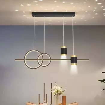 Restaurant Lights, Starry Sky, Light Luxury Ceiling Lights, Modern, Simple, Creative, Personalized Art, Long Bar Dining Table LE Remote dimming чёрный